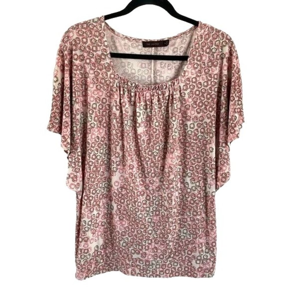 The Limited Cream & Pink Circle Print Blouse, Sz Medium